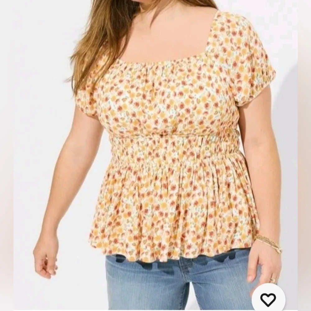 TORRID SIZE O Plus Smocked Peplum Floral Blouse - Yellow Floral Vietnam